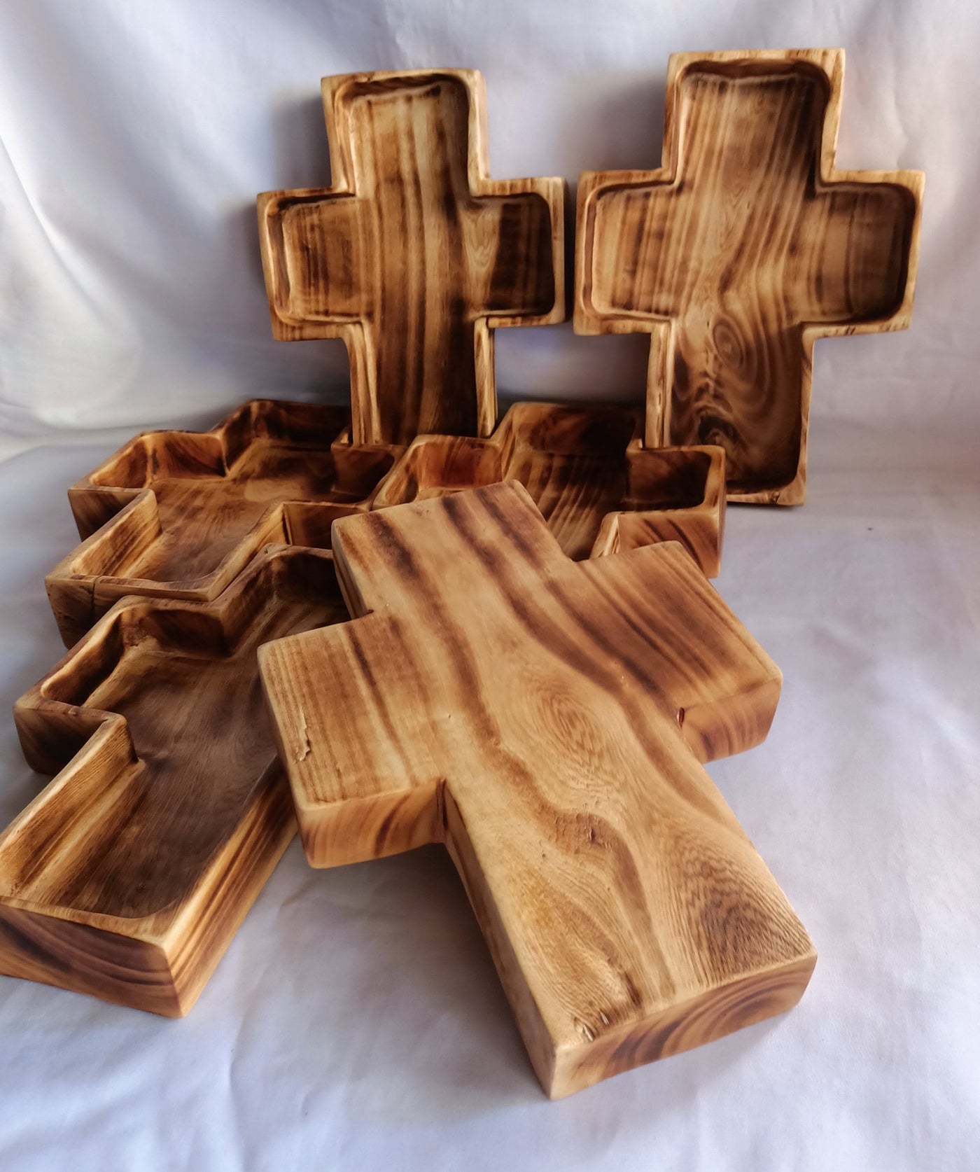 Wholesale Supply! Qty 5 Christian Cross Shaped wooden Medium Dough Bowls. Easter Gift Candle Ready  Bowls. Farmhouse Rustic Religious Decor