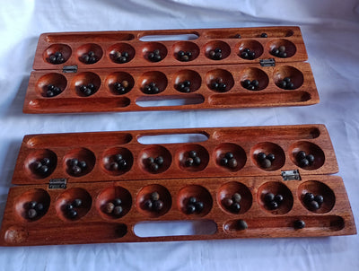 Handmade Mancala Board Game-Personalized.Dark-Brown  Hardwood BAO Game.Traditional Ajua Game.Hawalis Game of Oman.with Black Natural seeds