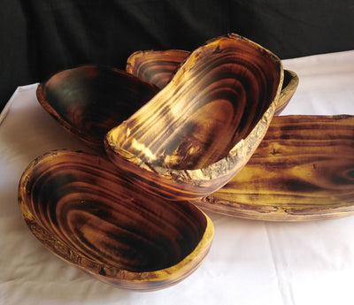 ONSALE.Wholesale.Unique Rough Bark edged Dough Bowls set of 5.Handcarved Bark Display Bowls.Rustic Trunk Wood Candle Bowls. Farmhouse Decor
