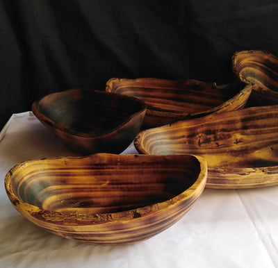 ONSALE.Wholesale.Unique Rough Bark edged Dough Bowls set of 5.Handcarved Bark Display Bowls.Rustic Trunk Wood Candle Bowls. Farmhouse Decor