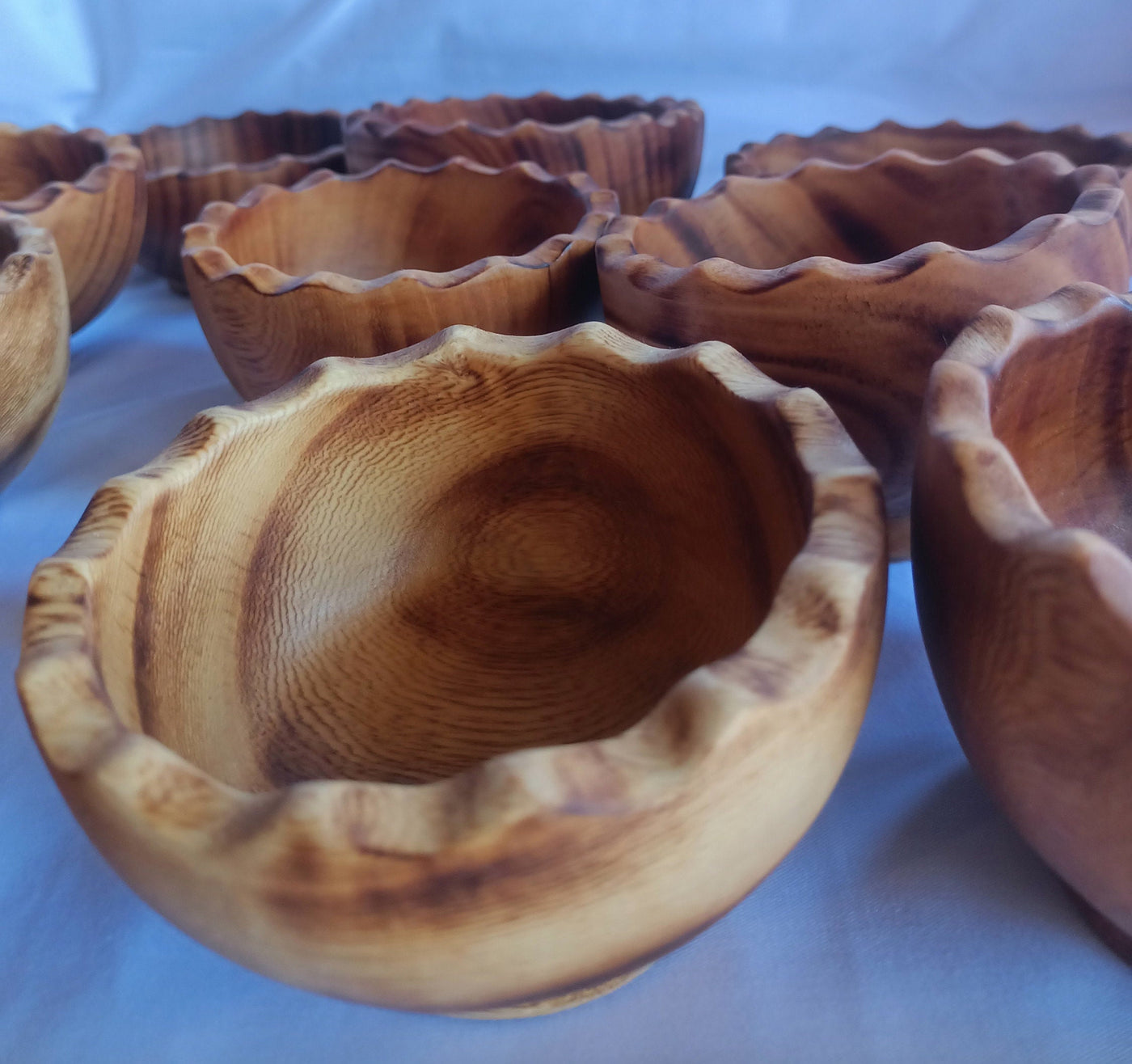 ONSALE: Wholesale  set of 10 saw-toothed Dough Bowls. 4" Diameter Wooden wax Bowls Serrations tops. DIY Candle Wax Kit.Christmas Gift items.