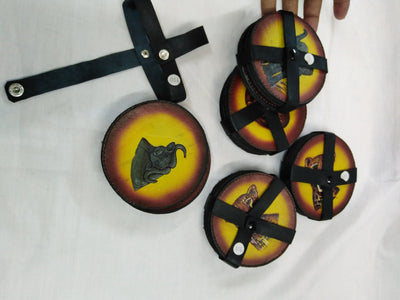 6 Leather Circle Coaster set with Leather Strap Holder. Drink Coasters. The Big Five wildlife Leather Coaster Set.Gift Coasters