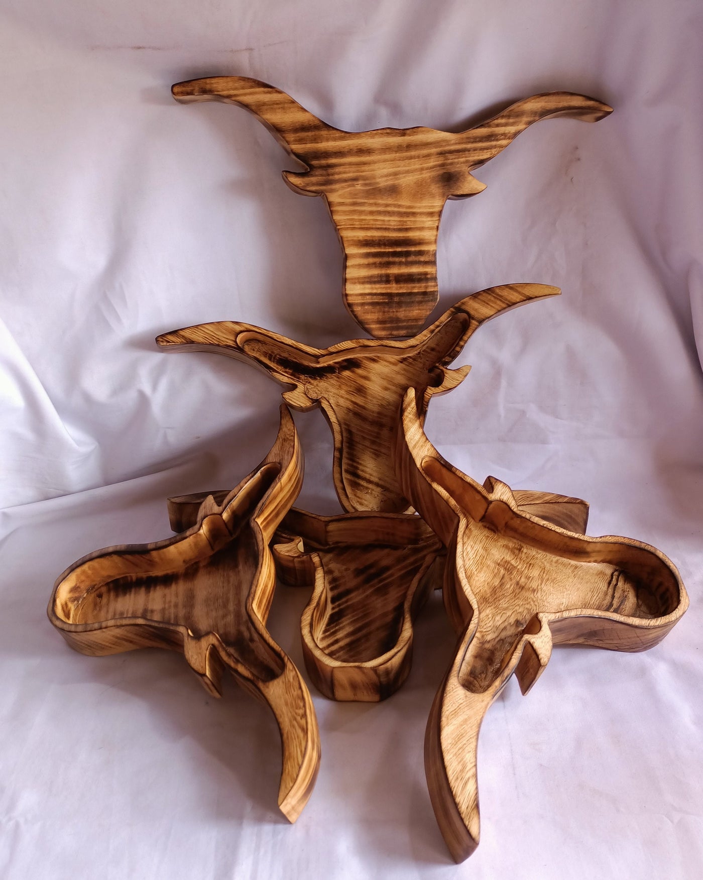 Wholesale Availability:Handmade Bull Head Dough Bowls set of 4 Handcarved Longhorns Decor Display Event Bowls.Farmhouse.Cow head wall Decor