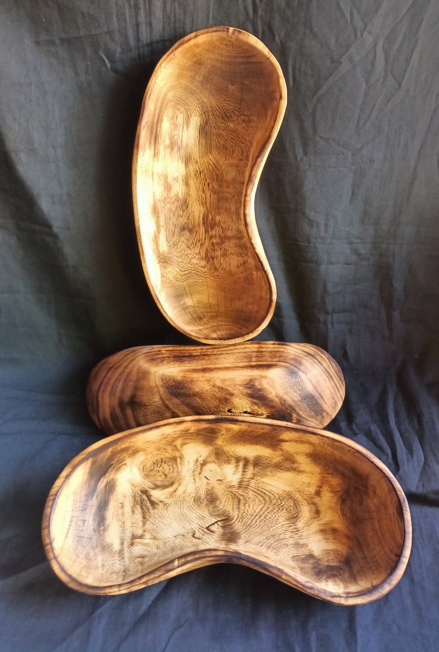 Wholesale Supply.Handmade  Curved 12 " Wooden Bowl Set of 5. The Pod Bean Dough Bowls. Diy candle Making kit. Art Decor Bowls.Gift Bowls