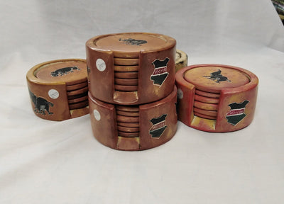 6 Soapstone Circle Coaster set with Holder. Drink Coasters. Engraved Coaster Set. Kenyan Flag Soapstone Coaster Set.Wildlife Lion Coasters.