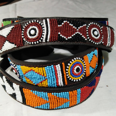 Wholesale African Inspired Personalised Leather Beaded Dog Collar set of 2 with Brass Metal Buckle. Cat Collar with Beautiful Beads. Gift