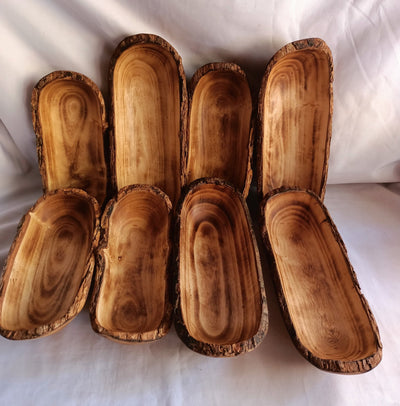 Wholesale Supply.Unique Newly Handcarved Dough Bowls For Candle with the bark  set of 8 medium-4 and small-4 mix 11"and 9".Rustic Home Decor