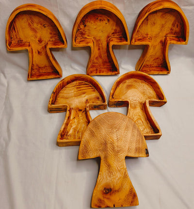 New item !Mushroom shaped  Dough Bowls Trays set of 6 Handmade Mushrooms Bowls 8.5x6 5x1.5 "Candle Bowls storage  trays servers wooden Gift