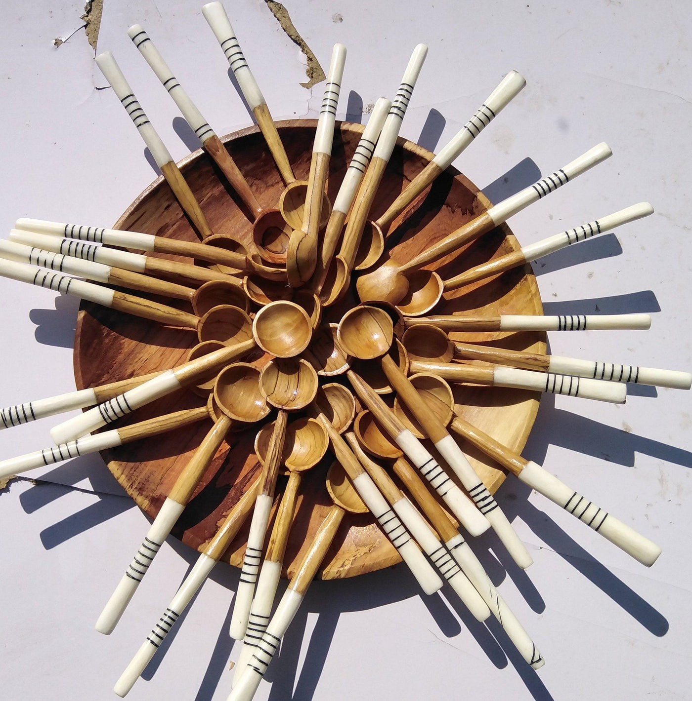 Wholesale Olive wood and cow white borne Soup Spoons set of 10. Mothers Gift