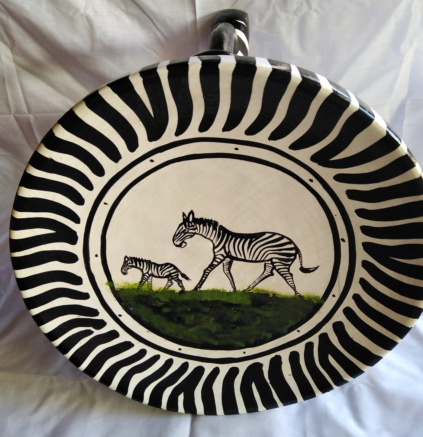 Authentic Beautifully Handcrafted African Personalised Zebra Themed Stool. Wooden wood Wildlife Stool. Three leg/Handle Home Decor Gift item