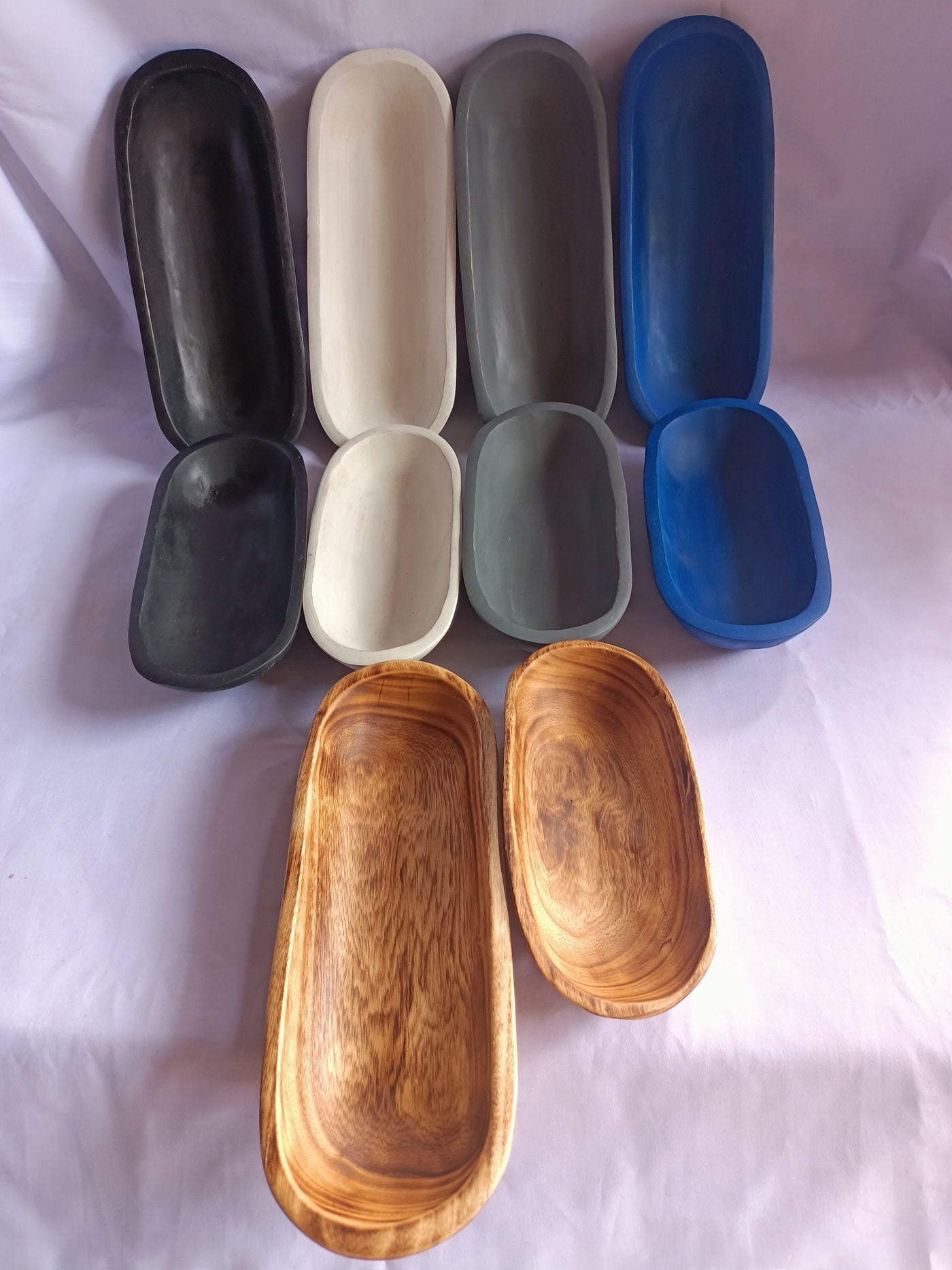 Wholesale Deals! 10 mixed Oblong Dough Bowls with Five  Different Colours. 11" and 9" Boats Candle Bowls. Farmhouse Decor Gift items Bowls.
