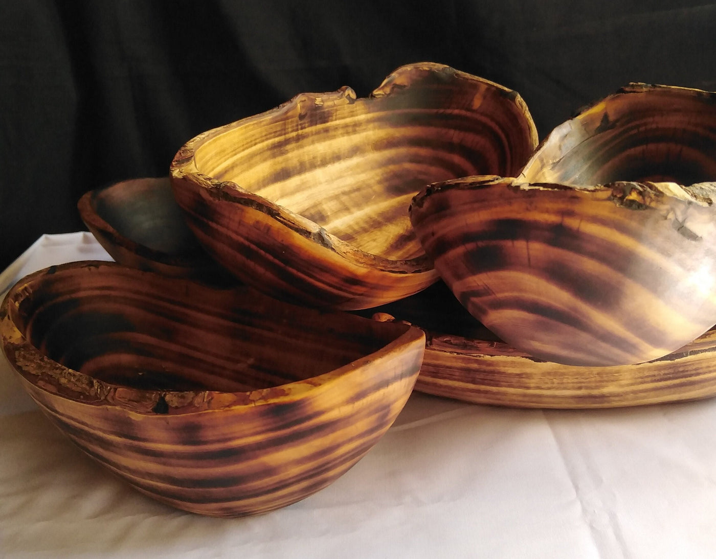 ONSALE.Wholesale.Unique Rough Bark edged Dough Bowls set of 5.Handcarved Bark Display Bowls.Rustic Trunk Wood Candle Bowls. Farmhouse Decor