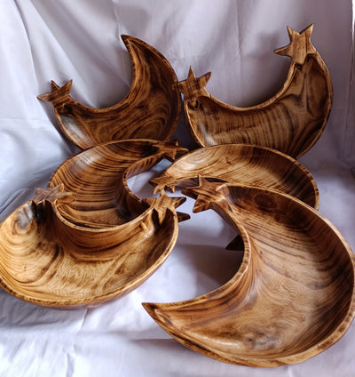 ONSALE.Wholesale Supply Qty 5 Mixed one & two Star Crescent Moon Dough bowls.Handmade  wooden Decor Bowls.Farmhouse Gifts.Diy Wax Pour