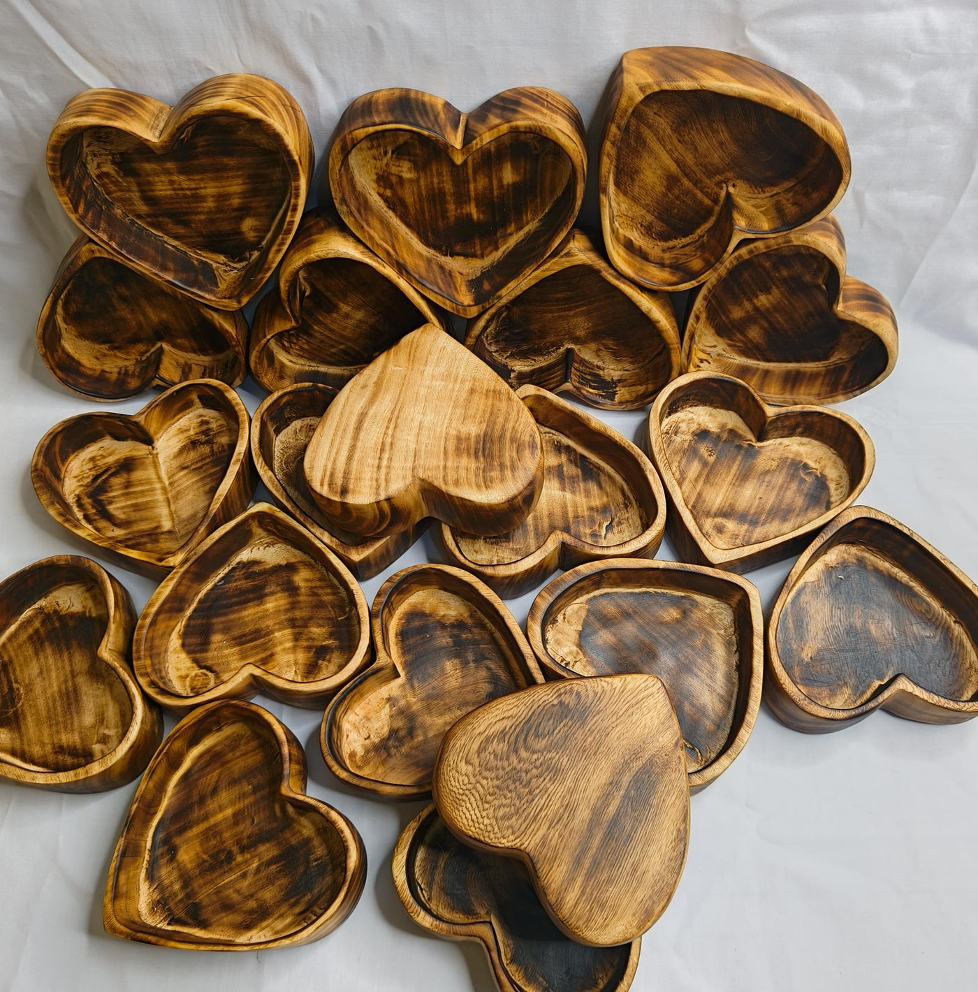 Mini Heart Bowls Cluster of 10pcs. wooden lovely 5x5" Holiday Hearts Candle Dough Bowls. Handmade wax pour Dough Bowls Gift items. 5oz bowl