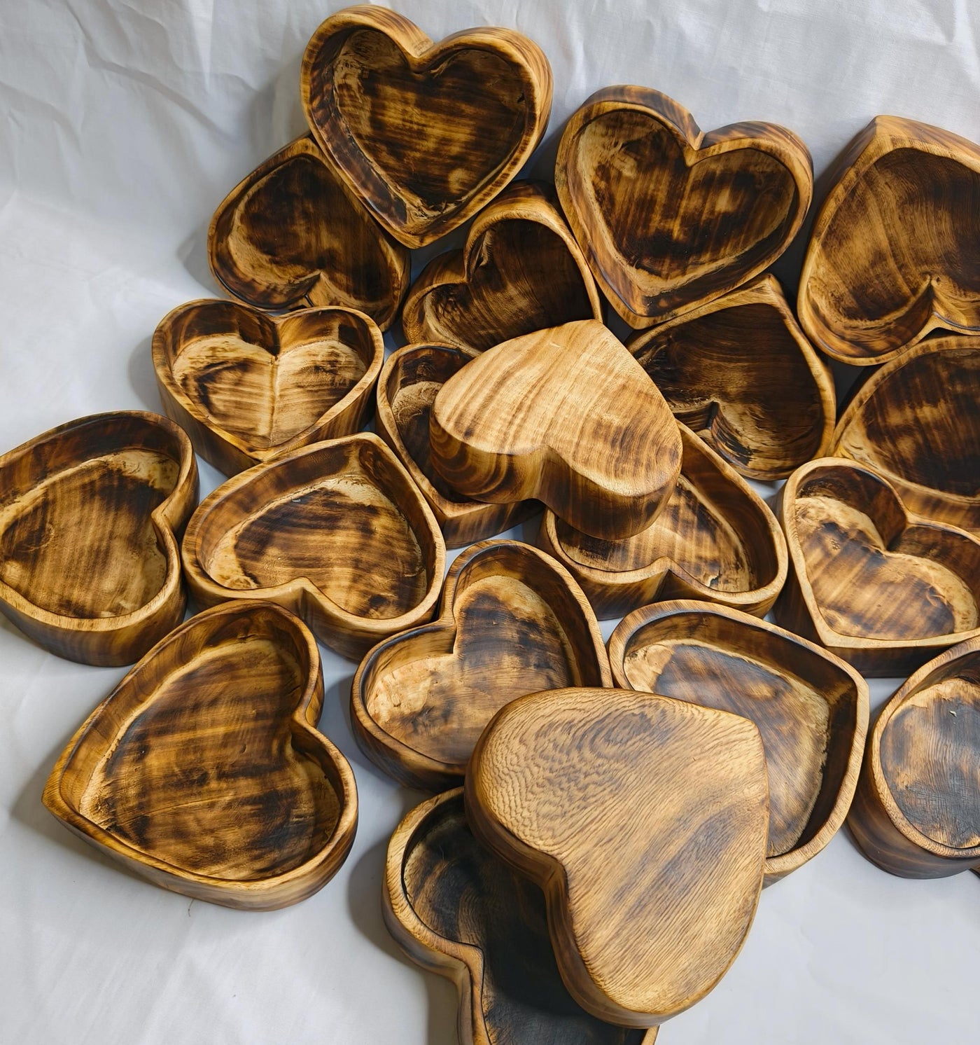 Mini Heart Bowls Cluster of 10pcs. wooden lovely 5x5" Holiday Hearts Candle Dough Bowls. Handmade wax pour Dough Bowls Gift items. 5oz bowl