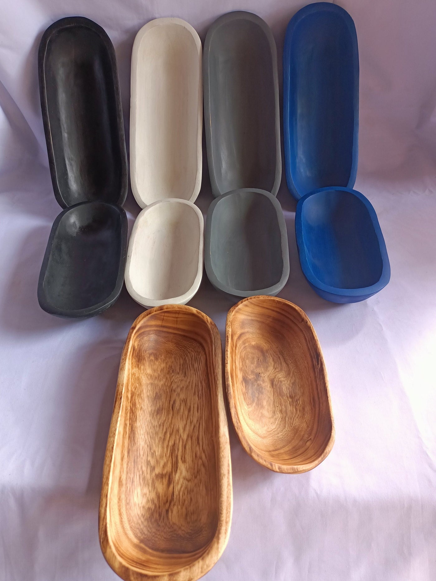 Wholesale Deals! 10 mixed Oblong Dough Bowls with Five  Different Colours. 11" and 9" Boats Candle Bowls. Farmhouse Decor Gift items Bowls.