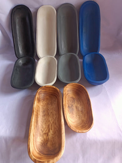 Wholesale Deals! 10 mixed Oblong Dough Bowls with Five  Different Colours. 11" and 9" Boats Candle Bowls. Farmhouse Decor Gift items Bowls.