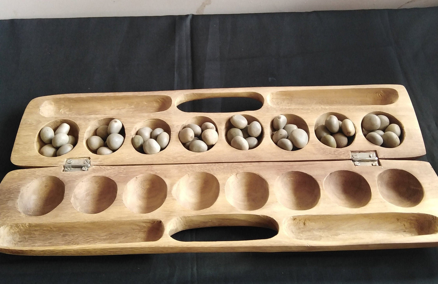 Personalised Antique Mancala Board Game.Inscribed Bao Board Game.Traditional Ajua Game.Hawalis Game of Oman.with Sago palm seeds or Marbles