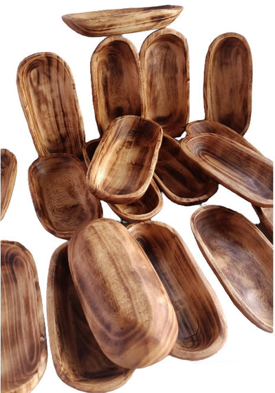 Mini Dough Bowls 9 n 11x 4 x 1.5-2 inches Baguettes Candle Batea Wood Rustic Carved Handmade Mini Candle Ready Farmhouse Decor Vessels Qty 8
