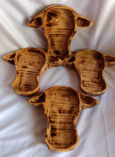 Wholesale Availability:Handcrafted Cow Head Dough Bowls set of 4 Handcarved Hornless Decor Display Event Bowls.Farmhouse.Cow head wall Decor