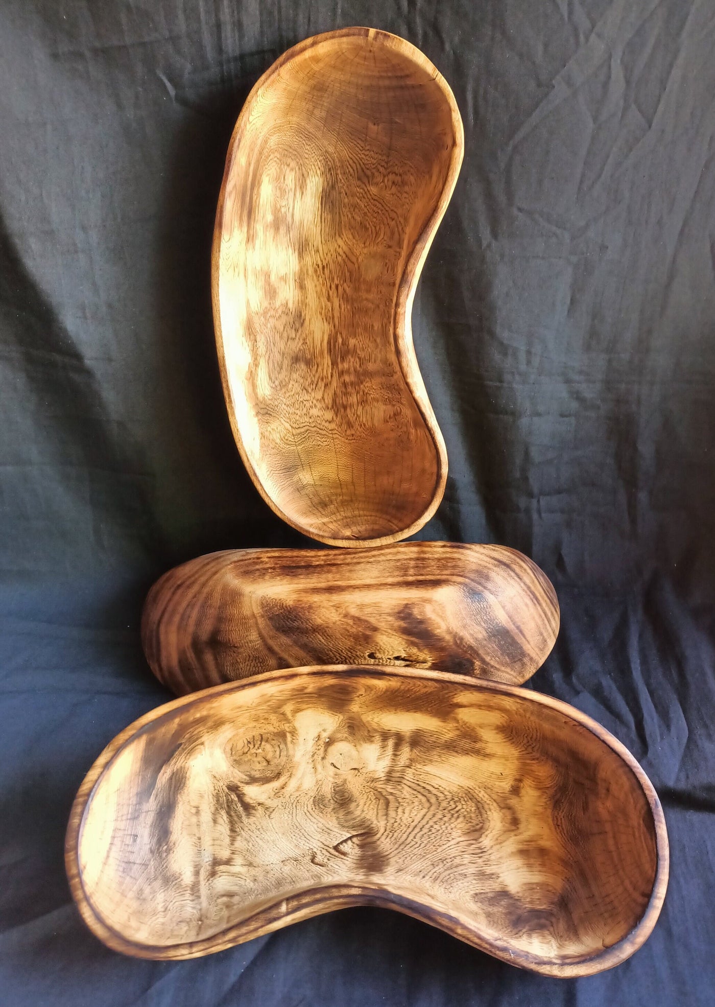 Wholesale Supply.Handmade  Curved 12 " Wooden Bowl Set of 5. The Pod Bean Dough Bowls. Diy candle Making kit. Art Decor Bowls.Gift Bowls