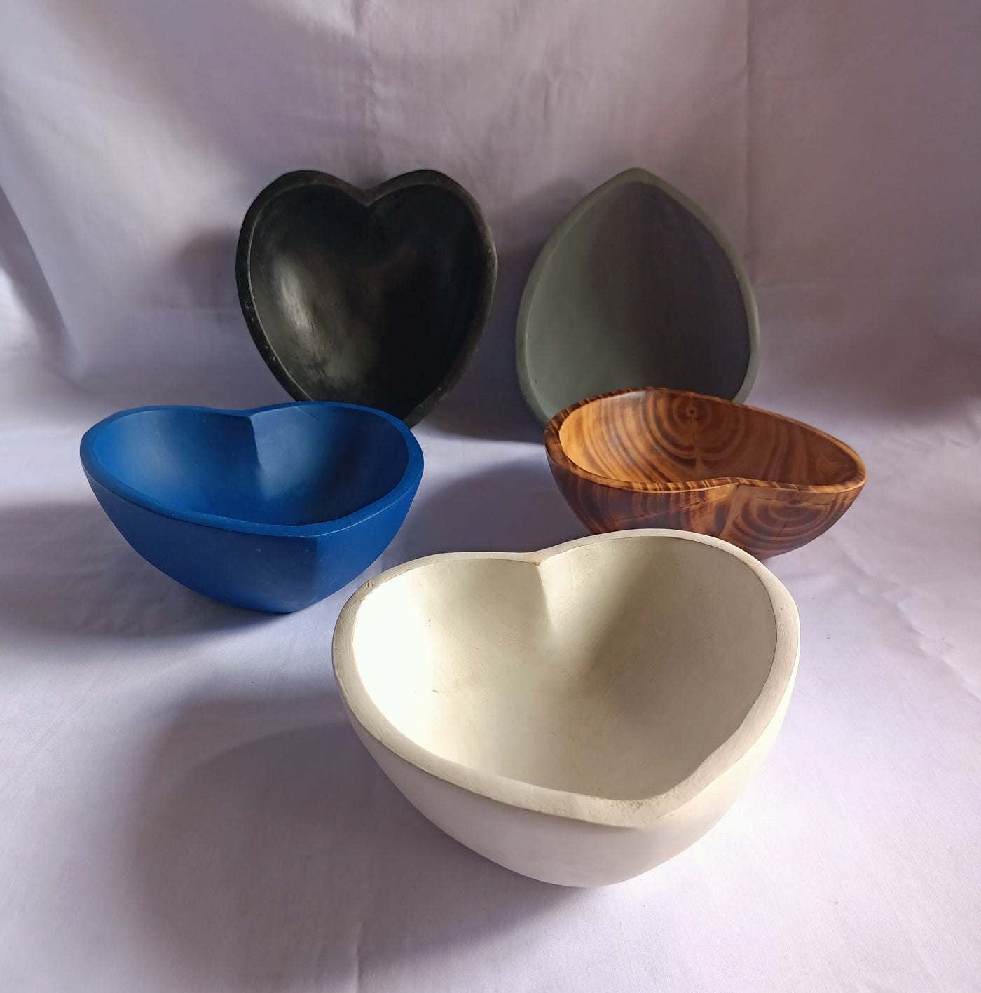 ONSALE Wholesale Handmade Heart shaped Bowls Set of 5 Coloured Dough Bowls Farmhouse Decor and Gift Bowls Valentines Colours Candle Bowls