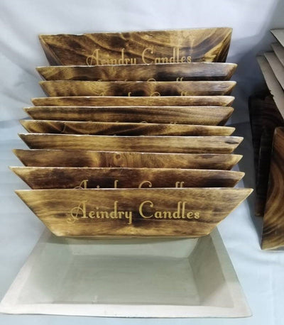 Personalized 9*7" Natural wood Dough Bowls Painted white on the Inside Surface. QTY 10 Beautiful Engraved Business name Candle Bowls. SALE.