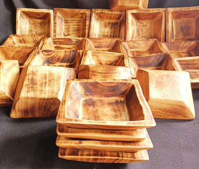 Mini Handcrafted Wooden square Dough Bowl for Candle Making,Rustic Wood Candle Bowl, Artisan Candle Pour Bowl Qty 11,Christmas Gift vessels