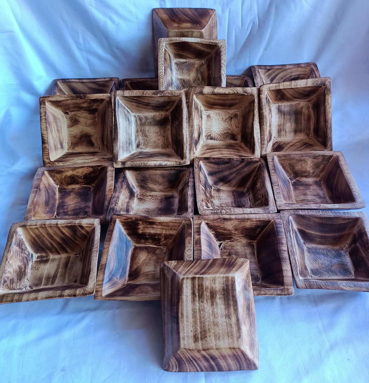 Wholesale! New Arrivals! Small Wooden Handmade 5" Square Candle Dough Bowls Set of 10.Modern Home Decor Bowls. Centerpiece Display wax Bowls