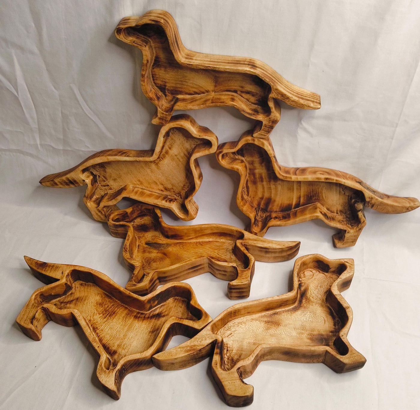 Handmade Dachshund Dog Wooden Dough Bowls set of 6 Candle Diy 12x5 inch Sausage Dog wax pour Bowl Farmhouse Decor Gift items Pet FeederBowls