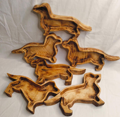 Handmade Dachshund Dog Wooden Dough Bowls set of 6 Candle Diy 12x5 inch Sausage Dog wax pour Bowl Farmhouse Decor Gift items Pet FeederBowls