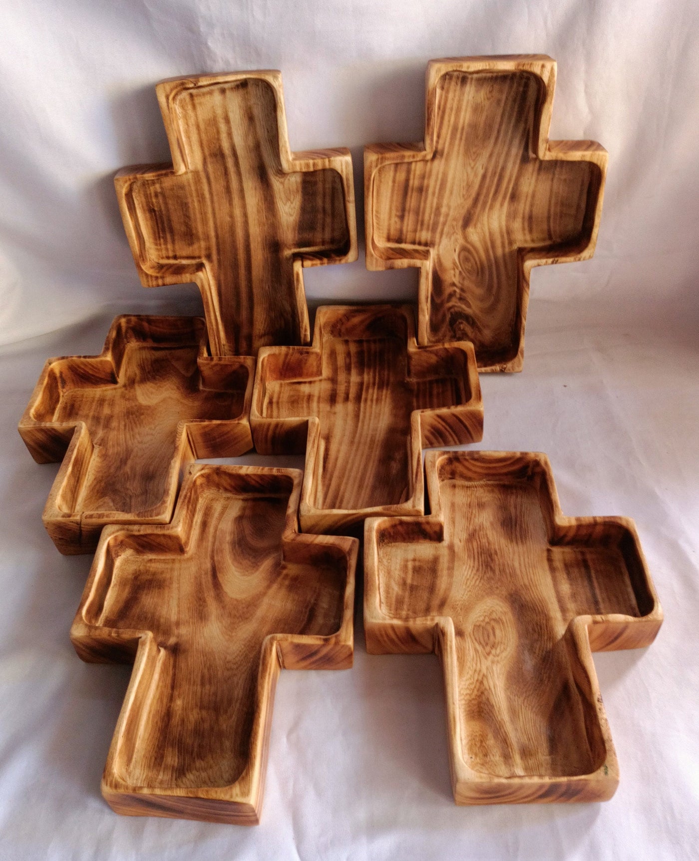 Wholesale Supply! Qty 5 Christian Cross Shaped wooden Medium Dough Bowls. Easter Gift Candle Ready  Bowls. Farmhouse Rustic Religious Decor