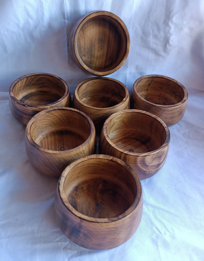Wholesale; Handmade  Hardwood Bowl Shaped Candle Dough Bowls set of 5.slightly slanting inwards 7" diameter by 7" Ht Multipurpose Bowls.