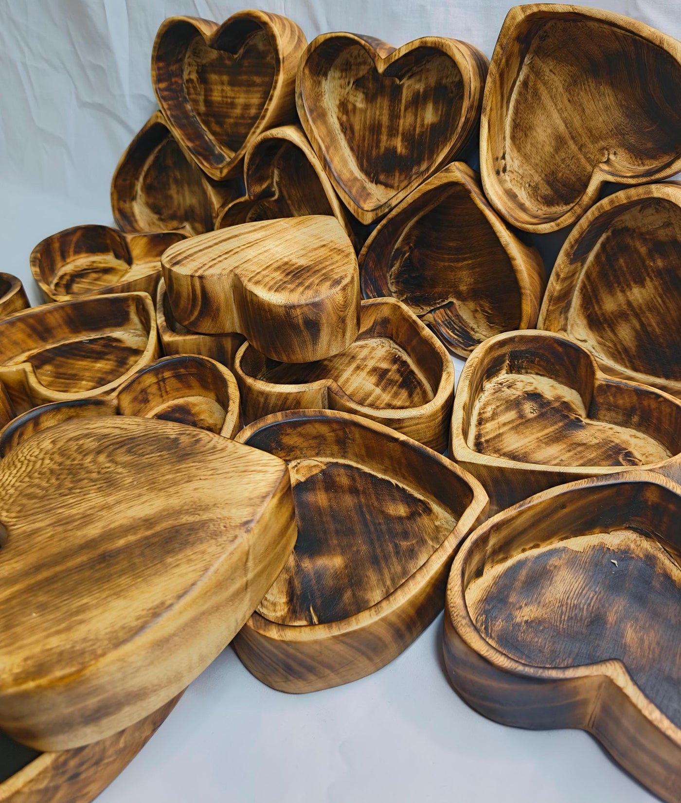 Mini Heart Bowls Cluster of 10pcs. wooden lovely 5x5" Holiday Hearts Candle Dough Bowls. Handmade wax pour Dough Bowls Gift items. 5oz bowl