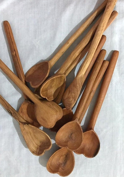 Wholesale Handmade Wooden Heart Cooking Spoons set of 4. Lovers Heart olive wood serving spoons.Mothers personalised Gifts.Valentines Deals