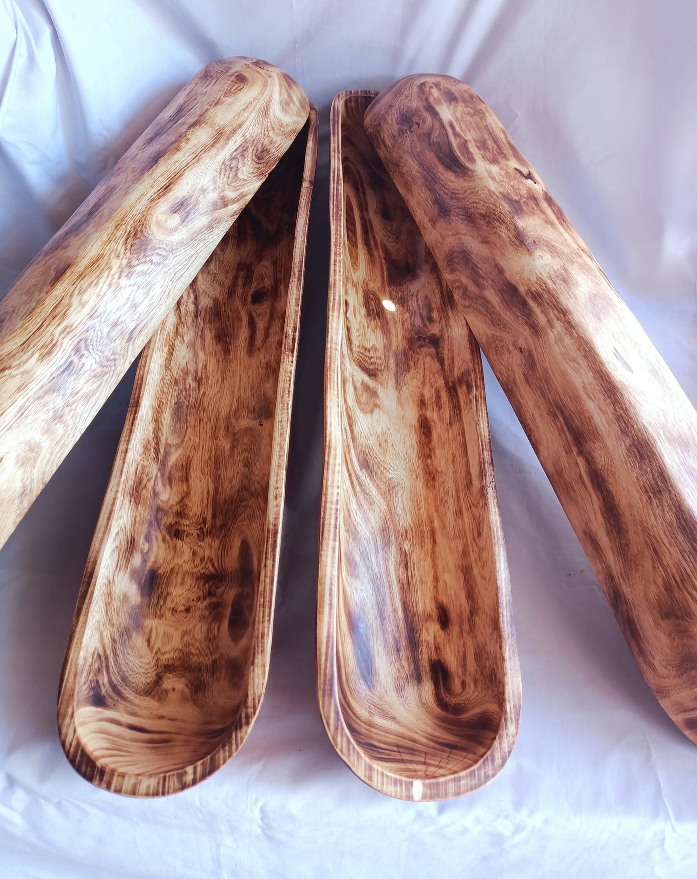 Large Extra long carved skinny wooden Dough Bowls set of 3. Trencher centerpiece Tray. 30×4-6"primitive Decor Bowls.The Special Candle Bowls