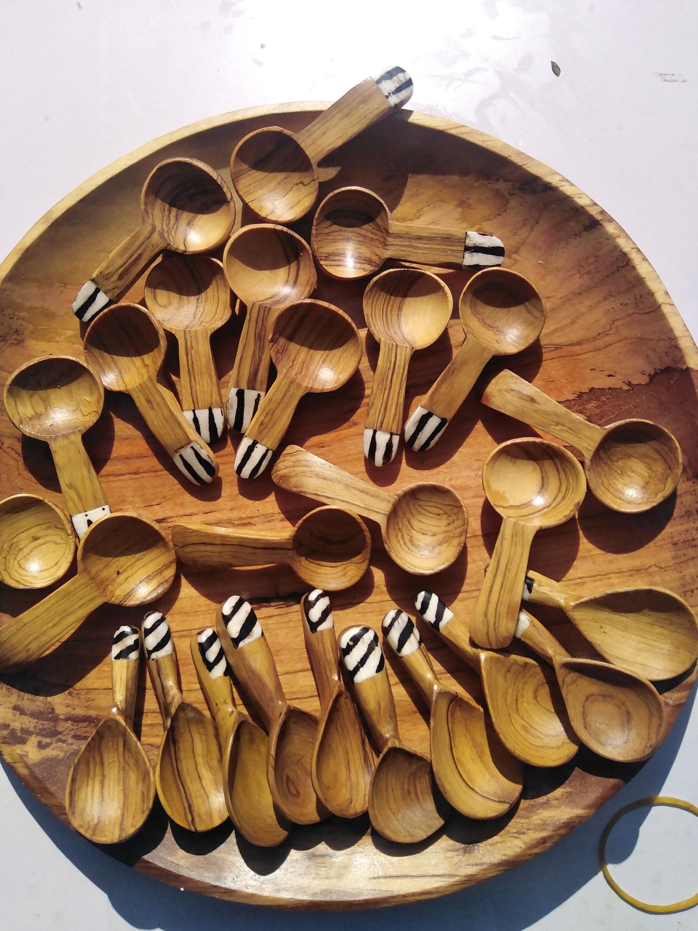 A dozen Olive Wood and White cow Bone Spices, Salt and Sugar Spoons. Wooden condiments spoon 12 pieces. Mothers Day Gift