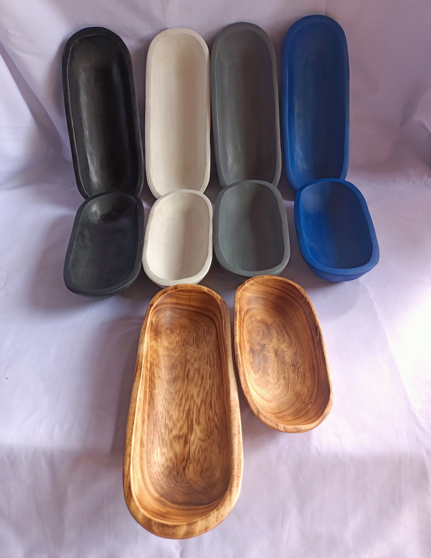 Wholesale Deals! 10 mixed Oblong Dough Bowls with Five  Different Colours. 11" and 9" Boats Candle Bowls. Farmhouse Decor Gift items Bowls.