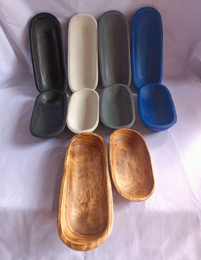 Wholesale Deals! 10 mixed Oblong Dough Bowls with Five  Different Colours. 11" and 9" Boats Candle Bowls. Farmhouse Decor Gift items Bowls.