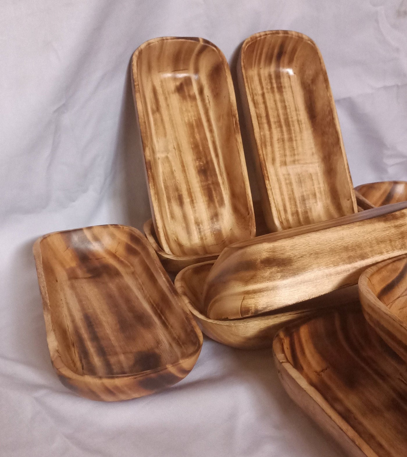 New Bowls Alert!Elegantly  Handcarved Square edged Oval Dough Bowls Set of 6.Wholesale 11" and 9" Long.Candle Pour Safe and Ready.Gift items