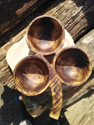 Handmade Wooden Tri Shaped 3 in One  Display Leaf Bowl. Multi Scented wooden Dough Bowl. Fruit Storage Bowl. Breakfast cereal serving Bowl