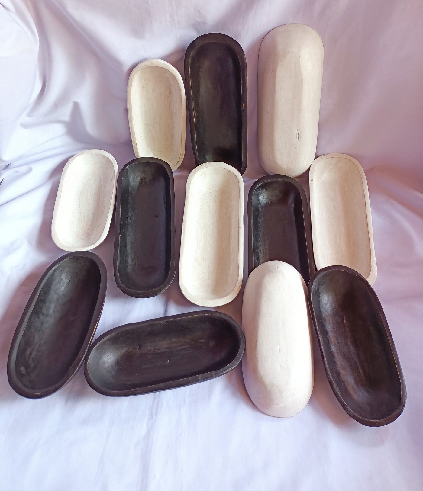 Wholesale Supply.Beautiful Handcarved Dough Bowls For Candle set of 10 (5medium11"and 5-small 9")Black-and-white.Rustic Decor.DIY Candle Kit