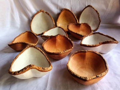 CLEARANCE SALE! Valentine Wholesale Beautiful Mix of Natural and White  Heart shaped Bowls with Bark set of 5. Candle pour. Decor items.