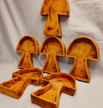 New item !Mushroom shaped  Dough Bowls Trays set of 6 Handmade Mushrooms Bowls 8.5x6 5x1.5 "Candle Bowls storage  trays servers wooden Gift