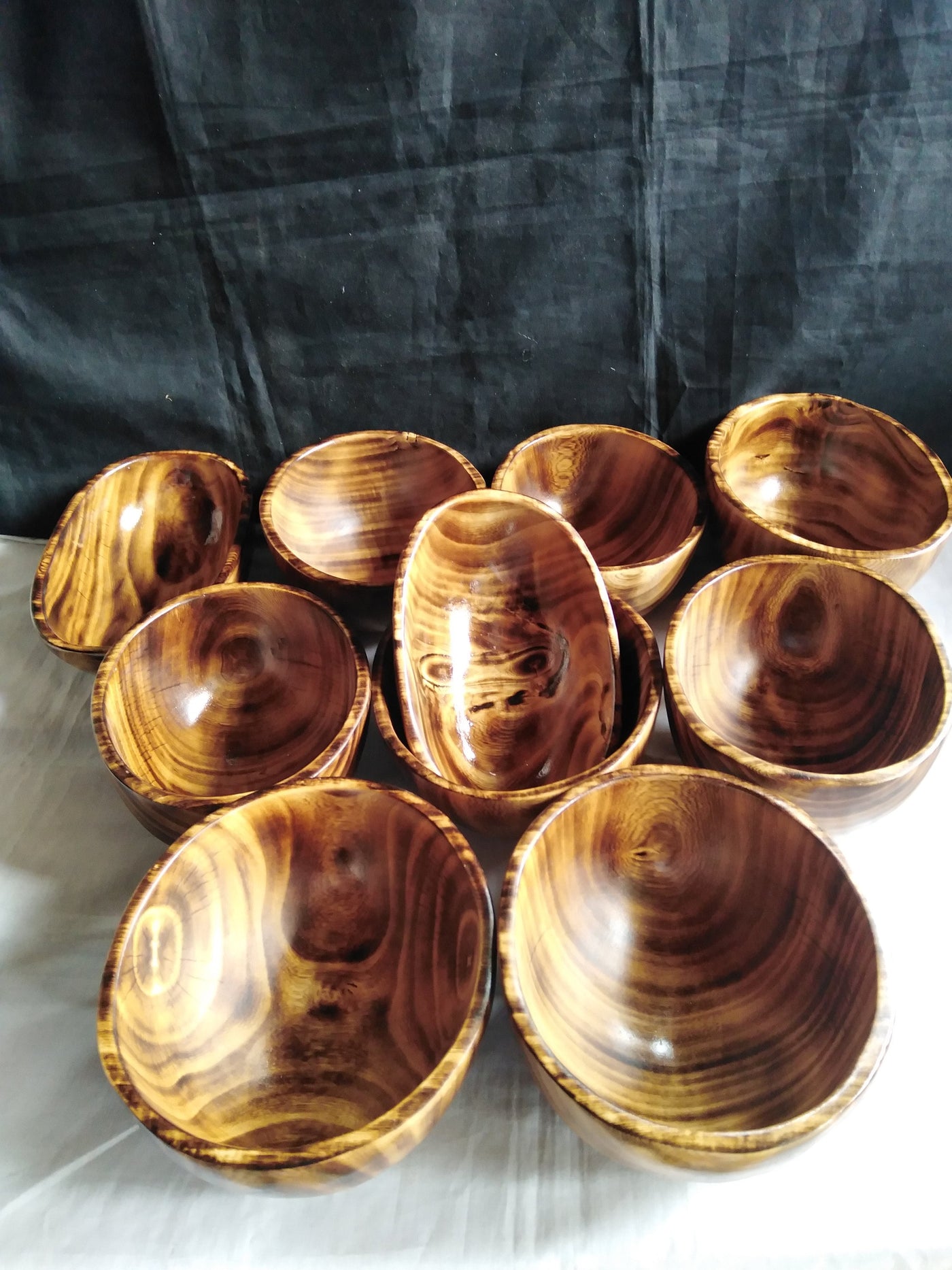 New wholesale Dough Bowls. Beautiful Oval Carved wooden candle Dough Bowls. Stained Wood Candle wax Bowls set of 5. Five Bowls order