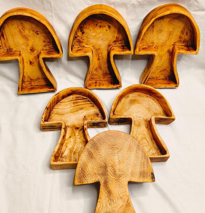 New item !Mushroom shaped  Dough Bowls Trays set of 6 Handmade Mushrooms Bowls 8.5x6 5x1.5 "Candle Bowls storage  trays servers wooden Gift