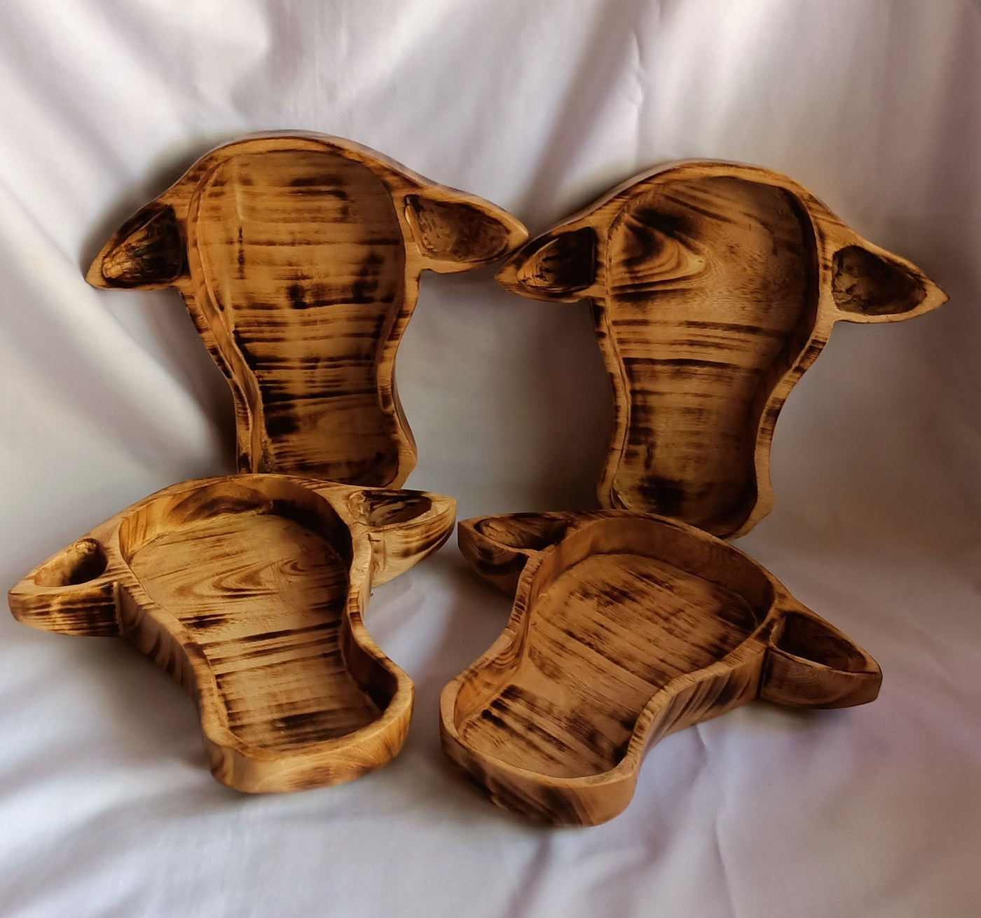 Wholesale Availability:Handcrafted Cow Head Dough Bowls set of 4 Handcarved Hornless Decor Display Event Bowls.Farmhouse.Cow head wall Decor