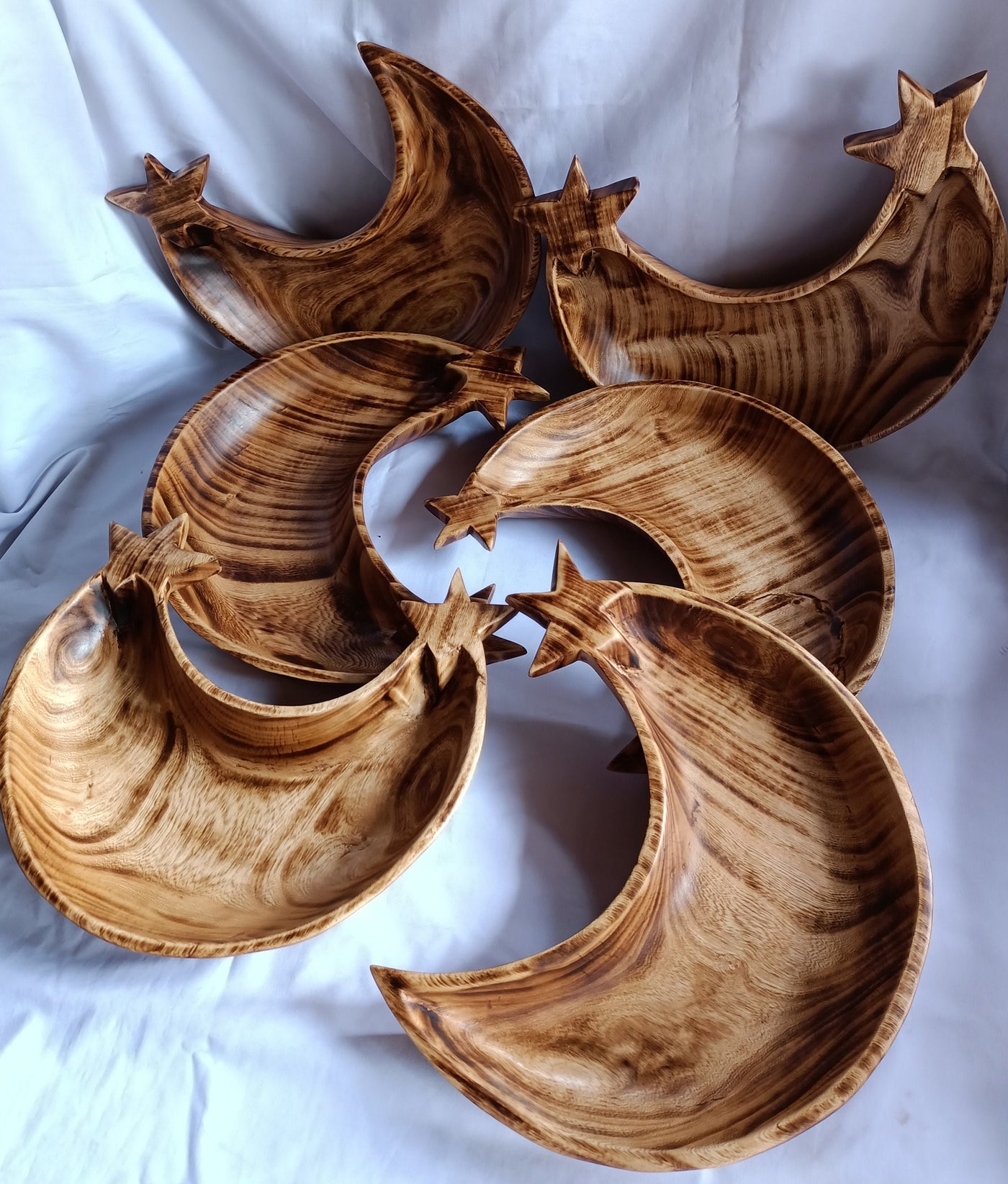 Wholesale! Single-Double Star Mix cresent Moon shaped Handcarved Dough Bowls set of 6. Diy Candle Bowls. Farmhouse Decor Bowls.Gift items.