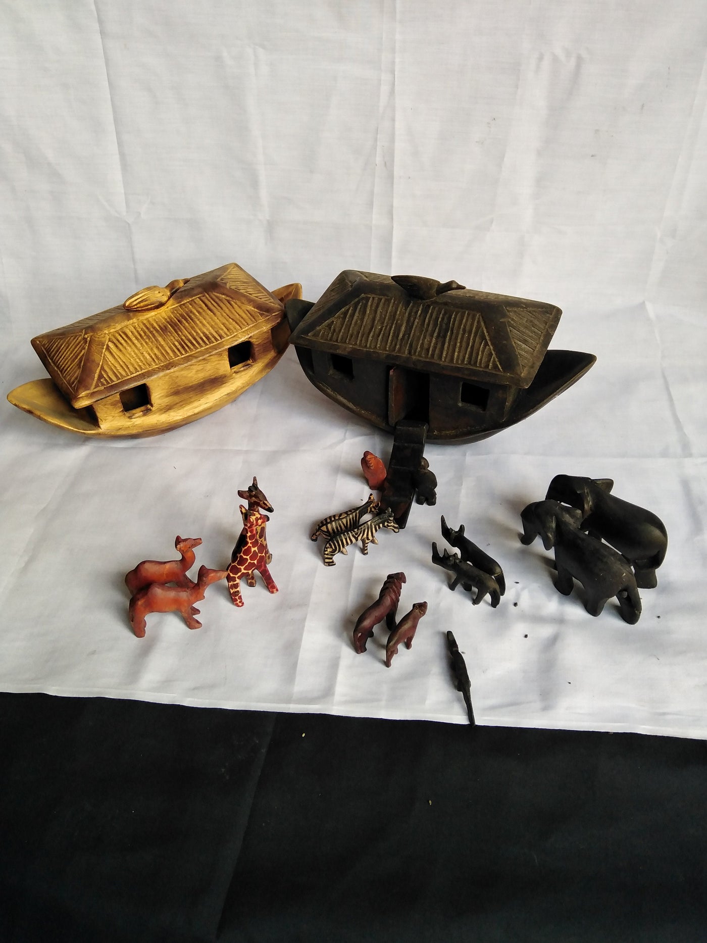 Handmade Wooden Noah's Ark  with a set of animals in twos. Noah's Ark Decor/center. Christmas Sunday Toy Gift