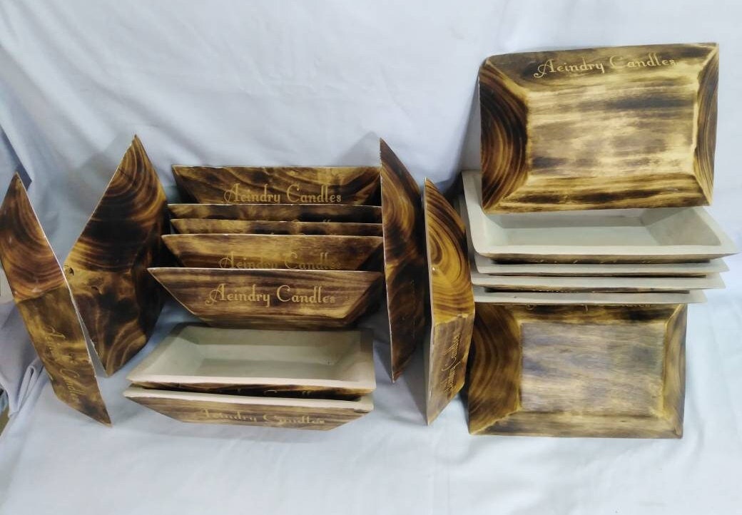 Personalized 9*7" Natural wood Dough Bowls Painted white on the Inside Surface. QTY 10 Beautiful Engraved Business name Candle Bowls. SALE.